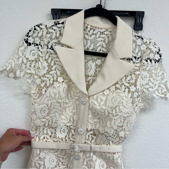 Self-Portrait Lace Belted Mini Dress in Cream (S/US 4) - Picture 13 of 16